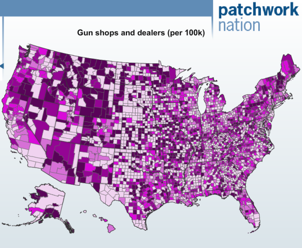 Gun Shops per capita by county US