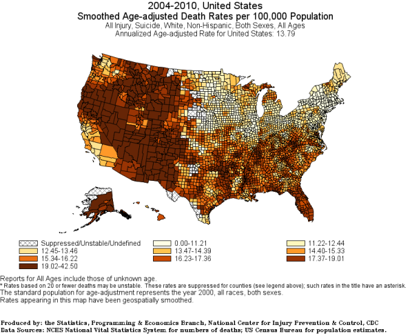White Age-Adjusted Suicide rate county 2004-2010